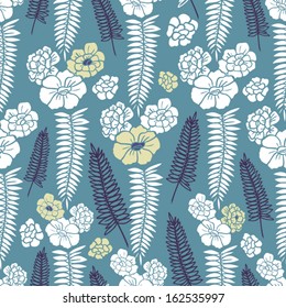 stylish simple blue floral seamless pattern