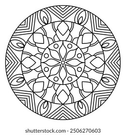 stylish and simple circular mandala design for coloring book, wall art, tattoo and mehndi design, elegant mandala design
