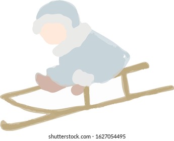 It is a stylish and simple illustration depicting a child playing on a sled as a motif.