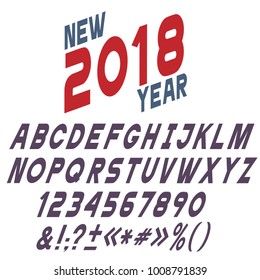 Stylish simple inclined font, alphabet letters,numbers and punctuation marks. Vector set