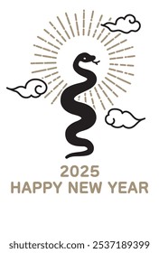 Stylish and Simple New Year's Card Design for 2025 Year of the Snake with the words "Happy New Year"