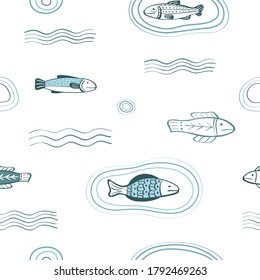 Stylish simple pattern with fish on a white background