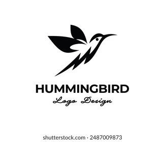 Stylish simple silhouette hummingbird power thunderbolt lightning logo design template illustration inspiration