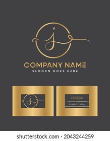 Stylish simplifies and one truly outstanding script letter type J logo and business card template