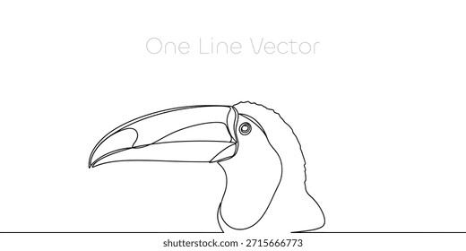 Un elegante dibujo lineal continuo de una cabeza de tucán. Exhibiendo una estética minimalista y moderna. Ideal para proyectos de diseño, branding o materiales educativos. Ilustración vectorial