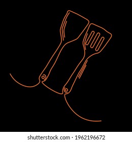 Stylish single orange line kitchen spatulas on a black background. Decorate the interior in the kitchen, will look great on the menu.