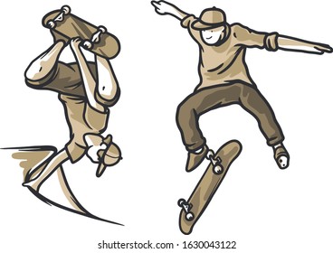 Stylish skaters cap and sneakers. Skateboard. Vector illustration for a postcard or a poster, print for clothes. Street cultures
