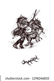 stylish sketch samurai duel battle on katanas symbol of fortitude and courage vector