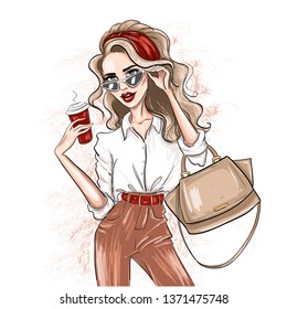 Stylish sketched woman with red accessories illustration