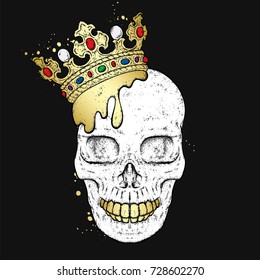 Stylish skull in the golden crown. Fashion & Style. Vector illustration for a postcard or a poster, print for clothes.