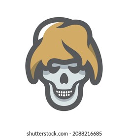 Stylish skull with hair Vector icon Cartoon illustration