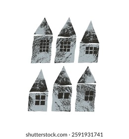 Stylish small houses with windows. Vector illustration, print, design elements
