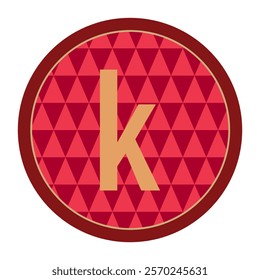 Stylish small letter k icon with dark red outline and abstract triangle pattern