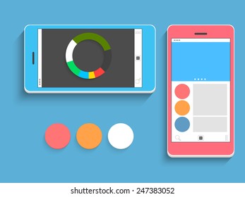 Stylish smart phone presentation with loading feature on blue background. 
