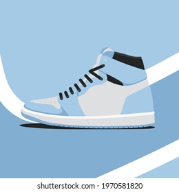 Stylish sneaker vector flat style illustration. Fashion sneakers. Modern red sport shoe on abstract background.