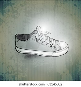 Stylish Sneakers. On grunge background