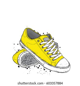 Stylish sneakers. Vector illustration for a postcard or a poster.