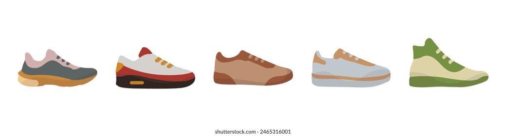 Stylish sneakers vector set. Colored shoes logo. Sports sneakers vector. Sneakers simple icon on white background vector. Vector illustration.