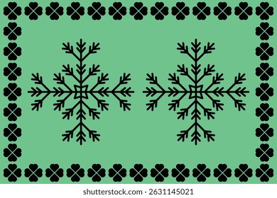 Stylish snowflake pattern on a vibrant mint green background..