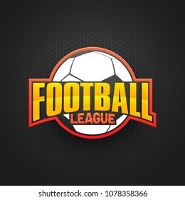 Stylish Soccer Ball and Golden Text Football League on Grey Background.