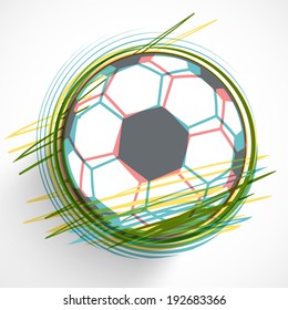 Stylish soccer ball on colourful abstract background, can be use as flyer, banner or poster. 