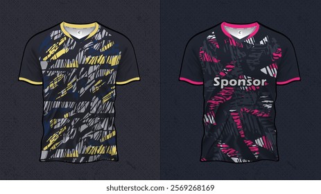 Stylish Soccer Jersey and Sports T-Shirt Design for Racing, Gaming, E-Sports, and Football | Double-Sided Vector Mockup Illustration