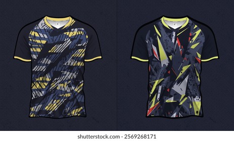 Stylish Soccer Jersey and Sports T-Shirt Design for Racing, Gaming, E-Sports, and Football | Double-Sided Vector Mockup Illustration