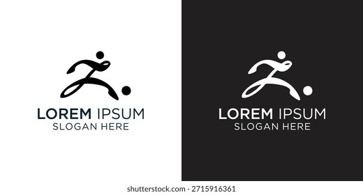 Logotipo elegante del jugador de fútbol con el movimiento dinámico