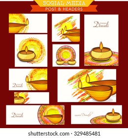 Stylish social media ads, post, header or banner for Indian Festival of Lights, Happy Diwali celebration.