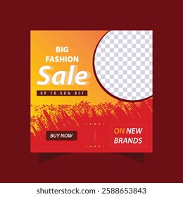 Stylish social media graphic promoting a big fashion sale with up to 50% off on new brands.