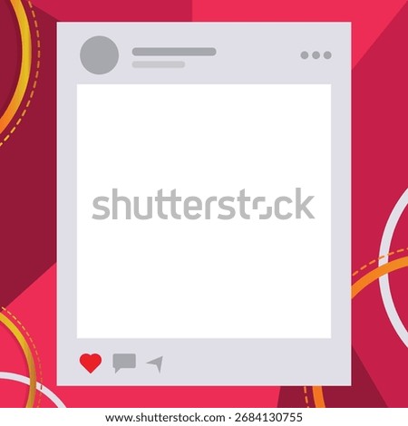 A stylish social post frame with a white photo area inside a square mockup. Bold pink-red background with circular accents adds energy