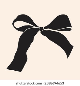 A stylish and sophisticated black bow illustration in a coquette aesthetic. Perfect for fashion branding, luxury packaging, wedding invitations, decorative prints.