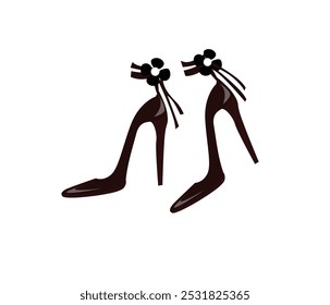 Eine stilvolle und raffinierte Illustration von schwarzen High Heels Schuhen mit einer floralen Verzierung. Ideal zum Erstellen von Mustern, Hintergründen und anderen Designelementen für modebezogene Projekte.