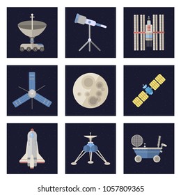 Stylish space ship constellation astrology radar cosmos universe technology meteor science shuttle astronaut rocket satellite vector.