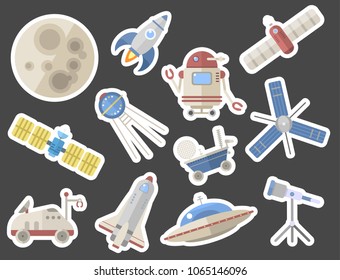 Stylish space ship constellation astrology radar cosmos universe technology meteor science shuttle astronaut rocket satellite vector.
