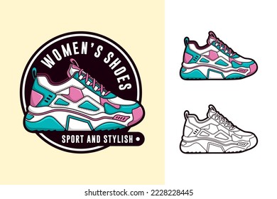 Stylish and sports womens shoes design logo
