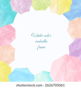 A stylish square background frame with watercolor-style umbrellas lined up from above