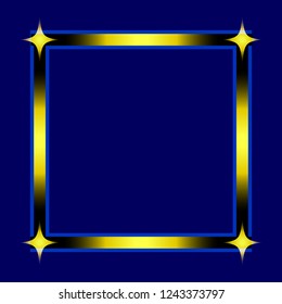 Stylish Square Frame with 4 Stars Isolated on Blue Background. Vector Graphic Frame for design, card, invitation, print for Christmas, New Year, etc... 