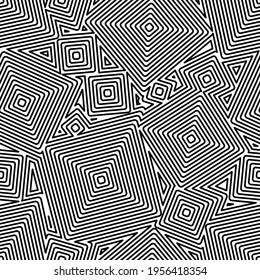 Stylish square geometric pattern made with a thin line, in black and white