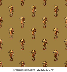 Stylish square tile with a captivating animal print. Seamless pattern with seahorse on peru background. Design for a mug with an animal graphic.