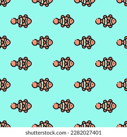 Stylish square tile with a captivating animal print. Seamless pattern with clownfish on oxford blue background. Design for greeting cards with images of wild animals.