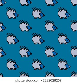 Stylish square tile with a captivating animal print. Seamless pattern with hedgehog on pale cerulean background. Design for a car decal featuring an animal.