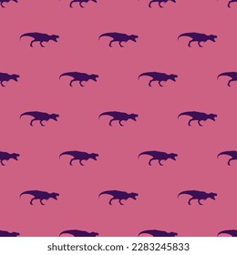 Stylish square tile with a captivating animal print. Seamless pattern with tyrannosaurus rex dinosaur silhouette on persian indigo background. Design for a set of postcards with animal pictures.