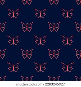 Stylish square tile with a captivating animal print. Seamless pattern with sharpen butterfly outline shape on red-orange background. Design for a brochure with an animal pattern.