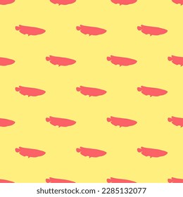 Stylish square tile with a captivating animal print. Seamless pattern with fish arowana shape on pastel red background. Design for a notebook with an animal cartoon.