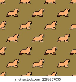 Stylish square tile with a captivating animal print. Seamless pattern with walrus on peru background. Design for a set of posters with animal drawings.