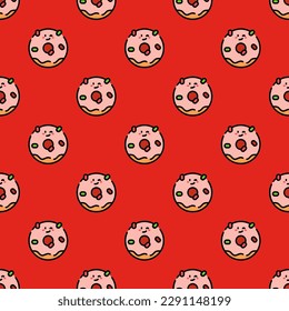 Stylish square tile with a captivating food print. Seamless pattern with donut on dark pastel red background. Design for product displays to draw customers.