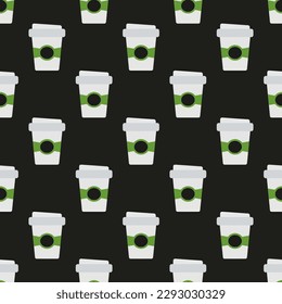 Stylish square tile with a captivating food print. Seamless pattern with coffee  on fuchsia rose background. Design for websites to make them look modern and stylish.
