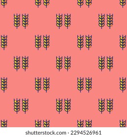 Elegante baldosa cuadrada con una atractiva impresión de comida. Patrón sin foco con trigo sobre fondo de lavanda oscuro. Diseño para un envoltorio rígido para perros calientes.