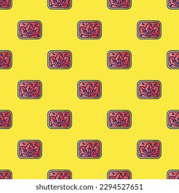 Stylish square tile with a captivating food print. Seamless pattern with kimchi on lavender indigo background. Design for a polka dot wallpaper.